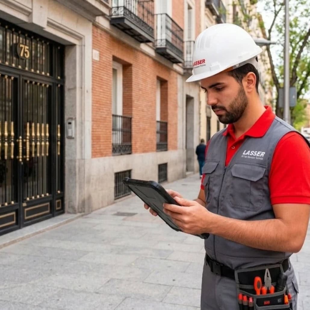 técnico lasser revisando puerta automática madrid centro